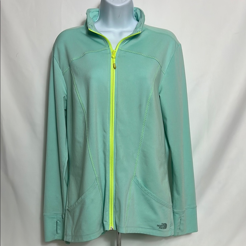 The North Face Women’s Size Large Green Yellow Zip Front Athletic Workout Jacket